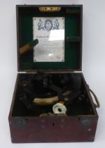 An Air Ministry sextant, No.39525, Ref.No.68/177, in a fitted box carrier with a hinged lid and