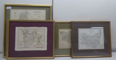 Three county maps, viz., Oxfordshire, Kent and Suffolk  largest 16" x 13"  framed; and another