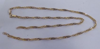 A 9ct gold chiselled, flat link neckchain, on a ring bolt clasp