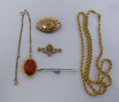 Jewellery: to include a late Victorian yellow metal brooch, set with diamonds