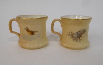 Two Worcester Royal China Works miniature tankards, decorated with gamebirds  bearing no.996