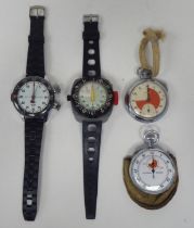 1970s wristwatches, viz. a Hever All-Sports II example, faced by an Arabic dial; and a Hever Game