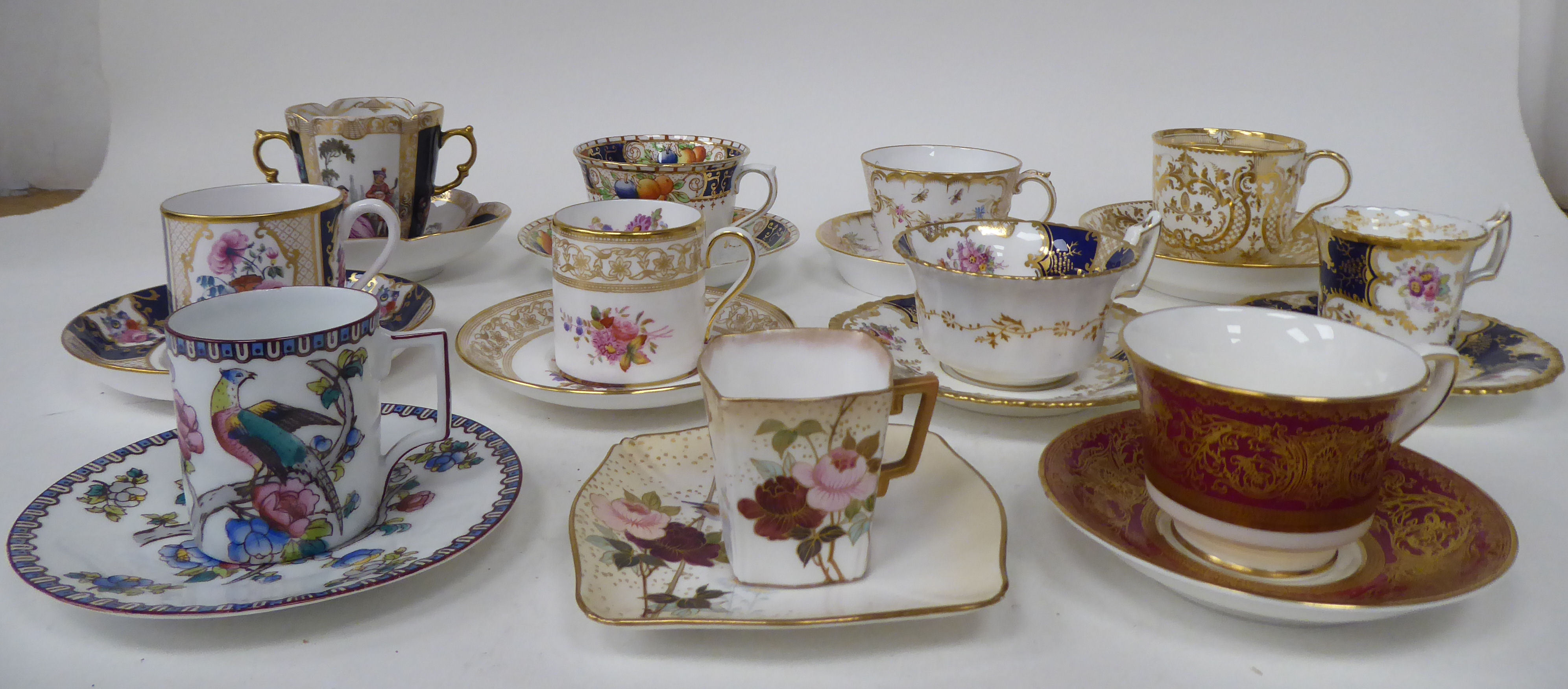 Eleven individual china cabinet cups and saucers: to include examples by Royal Worcester and - Image 2 of 10