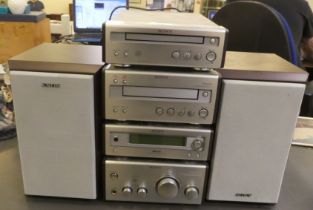 A Sony stacking stereo system; and matching speakers