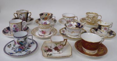 Eleven individual china cabinet cups and saucers: to include examples by Royal Worcester and