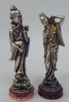 A pair of white metal statuettes, depicting Chinese style figures, each stamped 925  largest 5.5"h