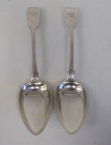 A matched pair of silver fiddle pattern tablespoons  mixed 19thC marks