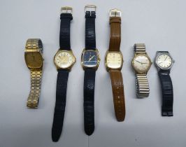 Six variously cased and strapped wristwatches