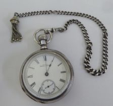 A late 19thC Waltham silver cased pocket watch, faced by an enamelled Roman dial  stamped