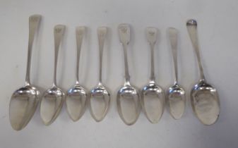 Eight various 19thC silver dessert spoons  mixed marks