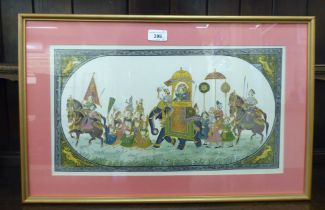 An Indian study, a procession  oil and watercolour  11" x 19"  framed