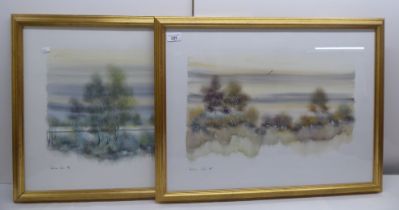 Christiane Violas - two wetland scenes  watercolours  bearing a signature  17.5" x 23.5"  framed