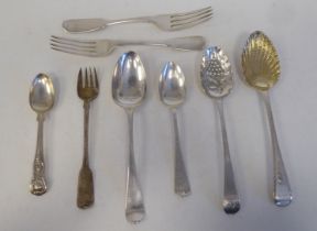 19thC silver flatware: to include a silver and parcel gilt serving spoon  mixed marks