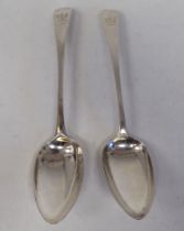 A matched pair of silver Old English pattern tablespoons  mixed 19thC marks