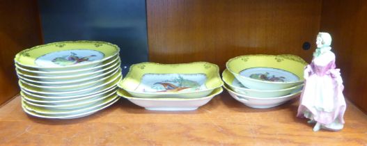 Ceramics: to include a china dessert service, decorated with birds