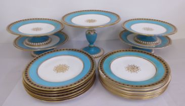 Ceramics: to include a late Victorian china comport, decorated with a blue band  6.5"h  9.5"dia