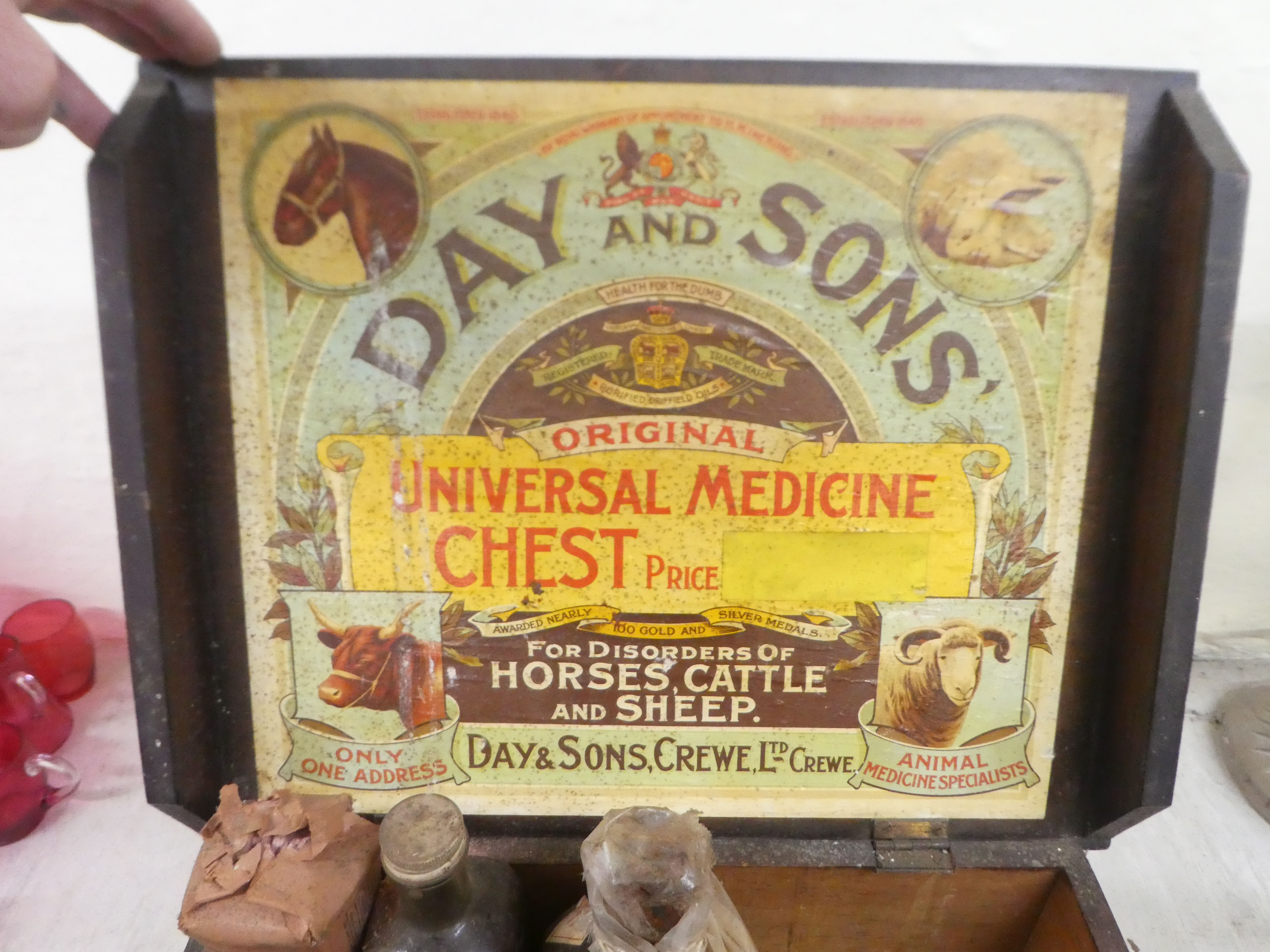 An early 20thC Day & Sons Original wooden Universal medicine chest, primarily for animal husbandry - Image 2 of 4