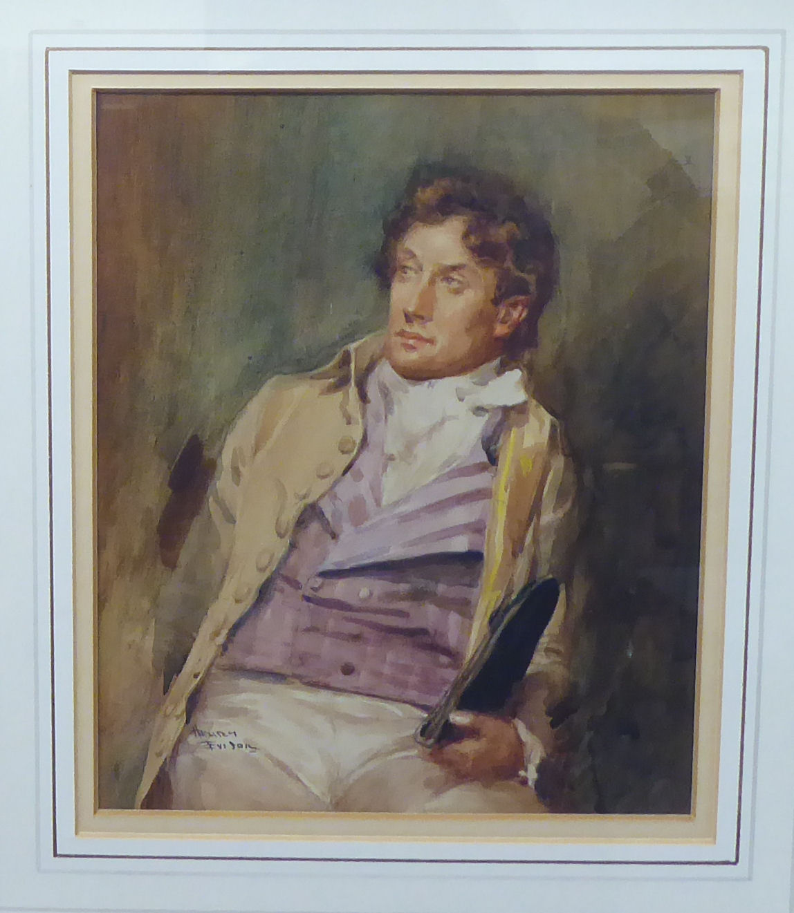 Pictures: to include George Henry Evison - a portrait, a seated gentleman  watercolour  bears a - Image 3 of 4