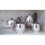 An early 20thC four piece silver plated tea set of round, demi-reeded form  comprising a teapot, a