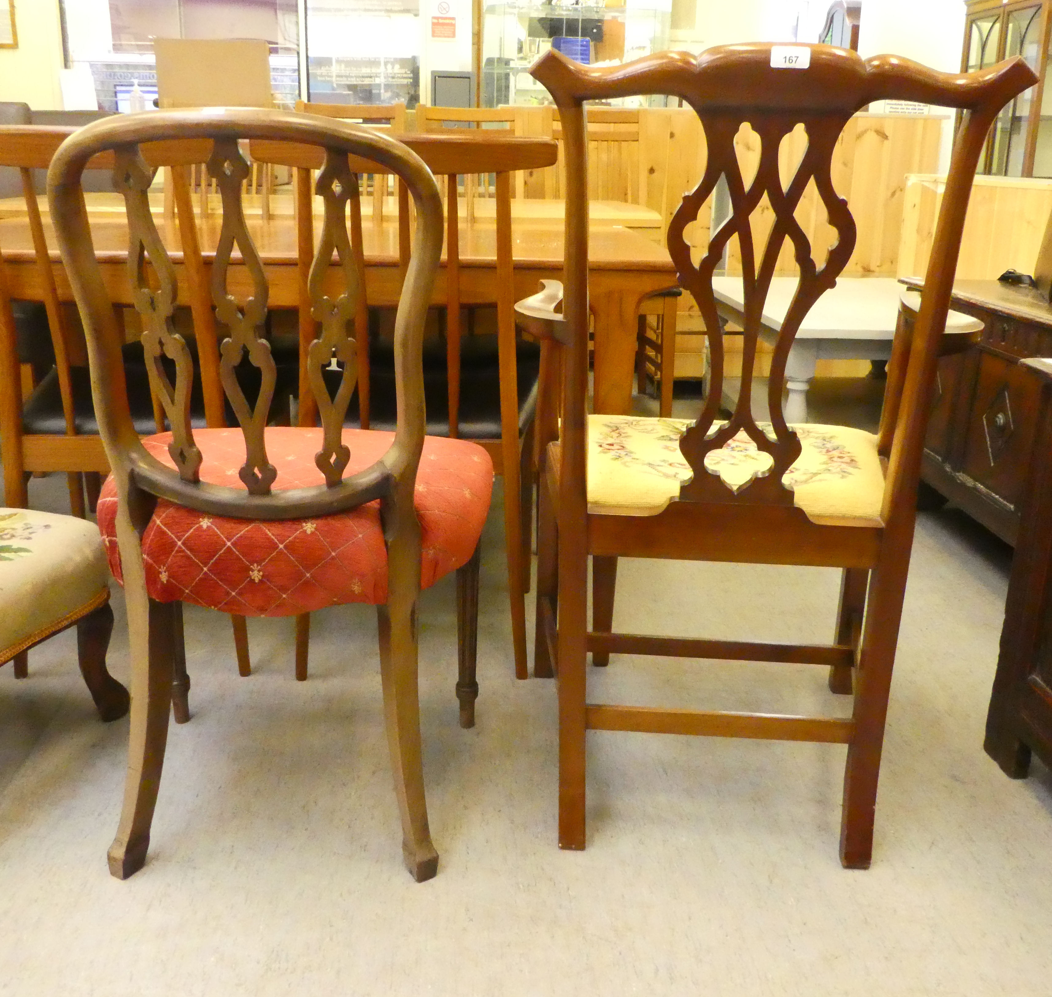 Small furniture: to include a late 19thC mahogany framed balloon back dining chair with a green - Image 7 of 7