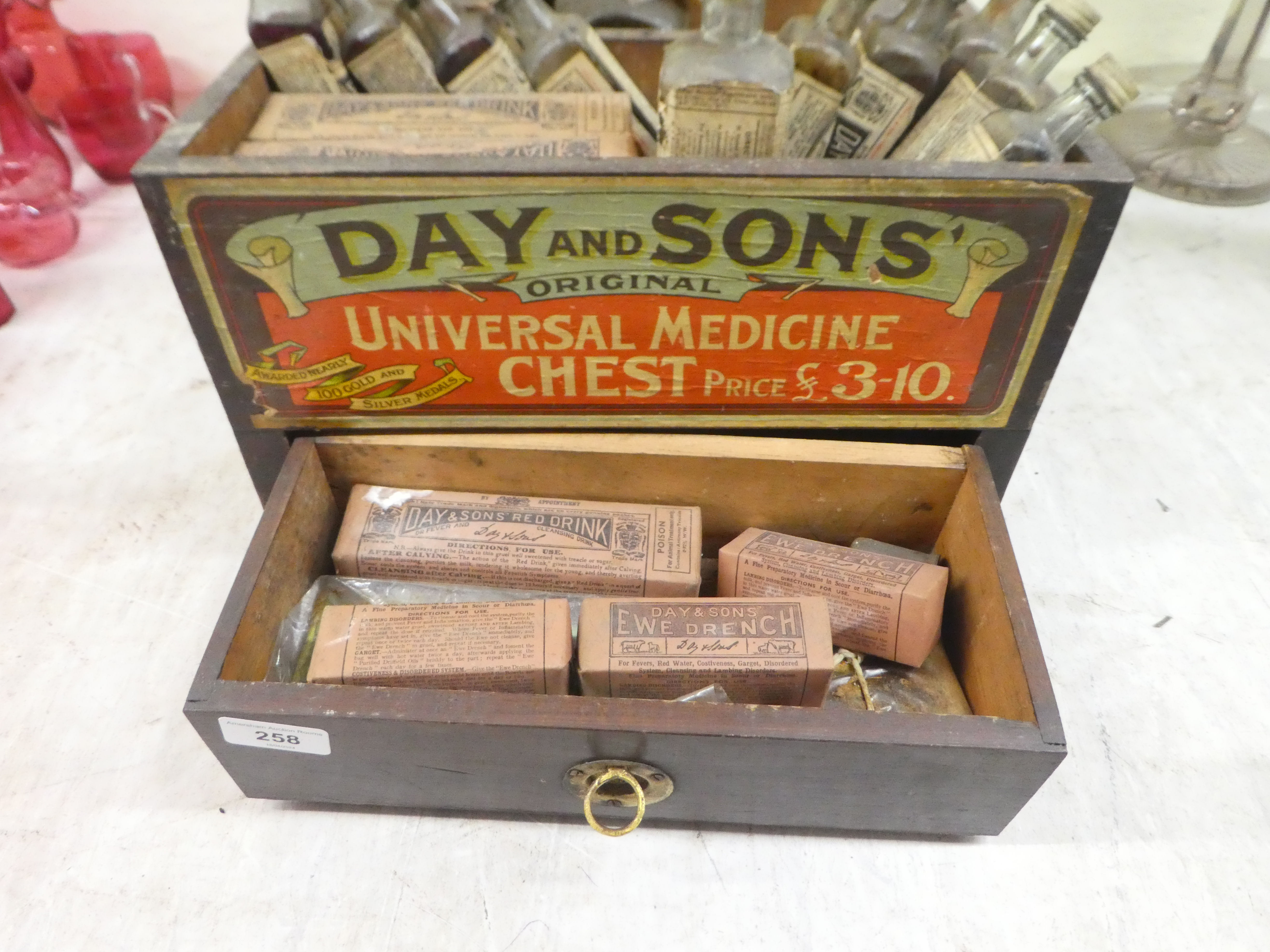 An early 20thC Day & Sons Original wooden Universal medicine chest, primarily for animal husbandry - Image 4 of 4