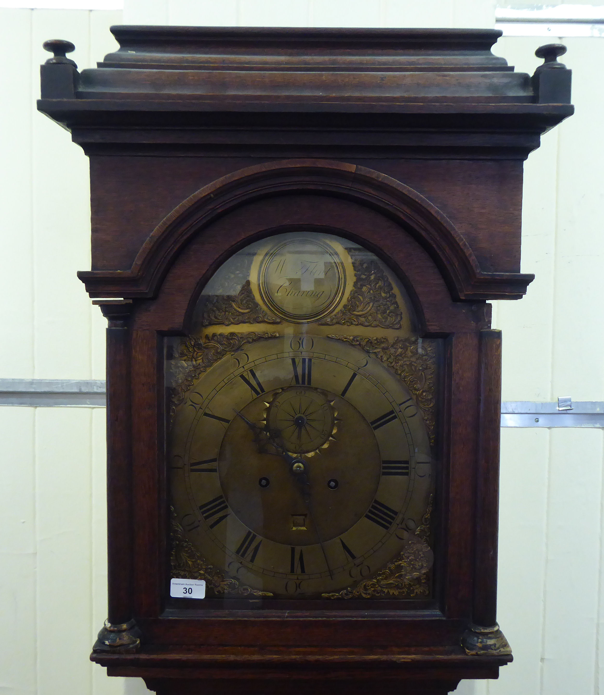 A mid/late 18thC oak longcase clock; the single fusee movement inscribed WM Flint of Charing   83" - Image 2 of 11