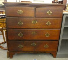 A George III oak five drawer dressing chest, raised on bracket feet  42"h  39"w