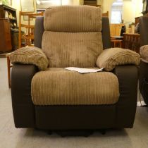 An R R Chair Bradley electrically adjustable recliner armchair, upholstered in chocolate brown and