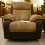 An R R Chair Bradley electrically adjustable recliner armchair, upholstered in chocolate brown and