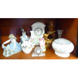 Decorative items: to include two Lladro porcelain figures of seated girls beside dogs  6" & 5"h