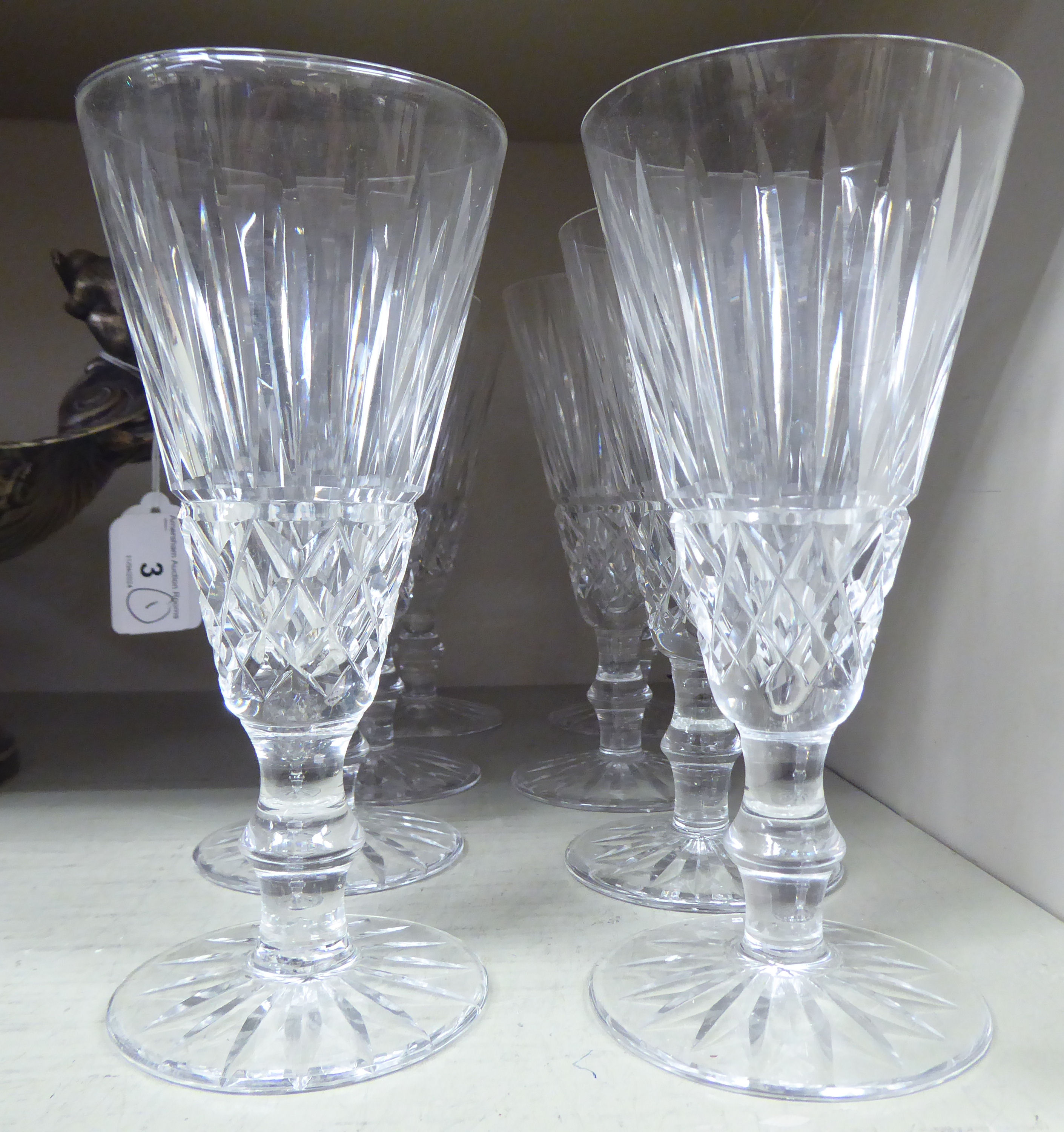 A set of eight Waterford crystal conical pedestal wine glasses  6.25"h