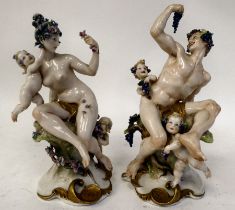 A pair of 20thC Naples porcelain, classically inspired figures with cherubic children  8.5" & 9"h