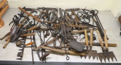 Mainly 19thC rustic handtools: to include augers; tongs; and assorted shears