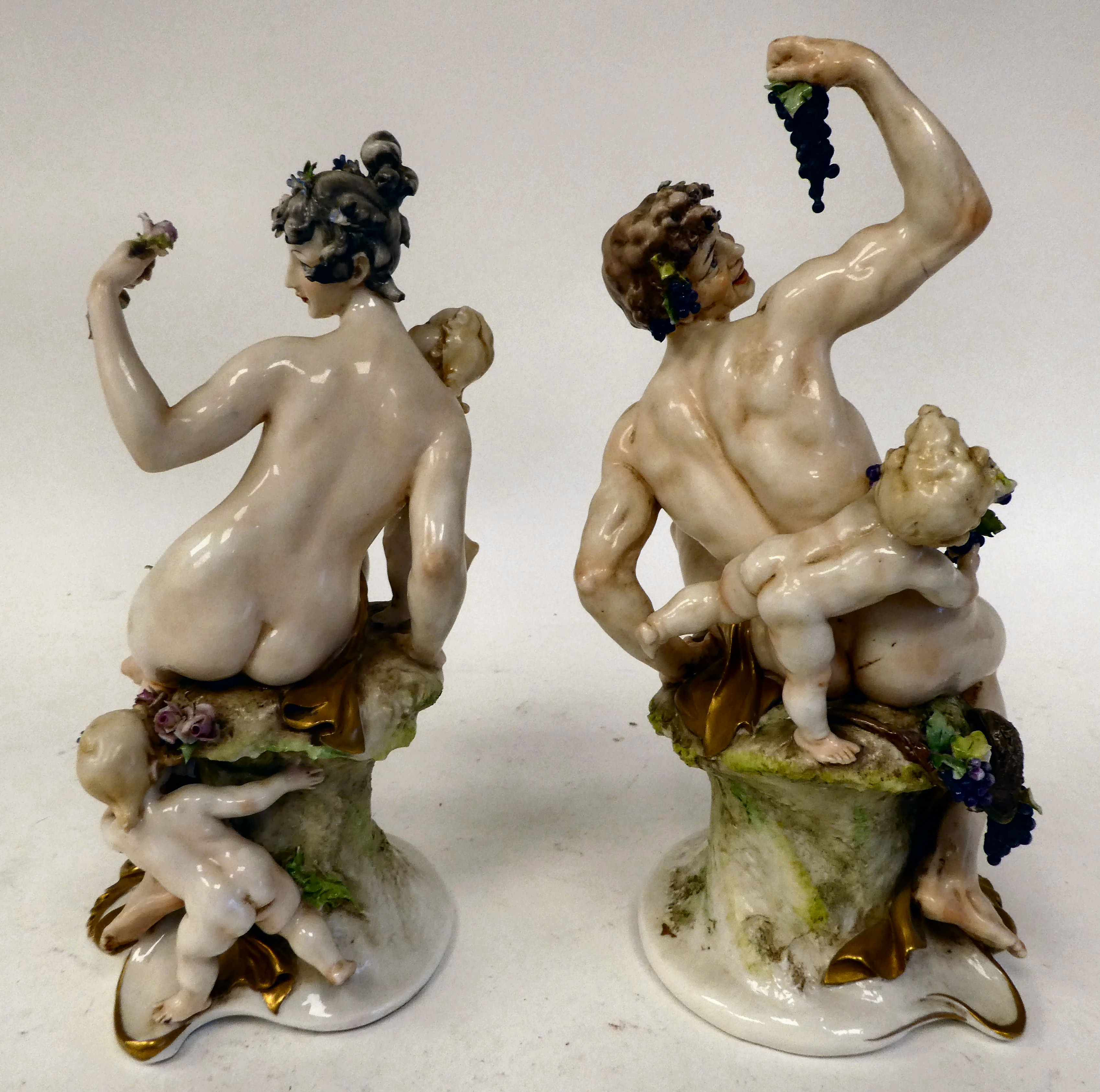 A pair of 20thC Naples porcelain, classically inspired figures with cherubic children  8.5" & 9"h - Image 3 of 4