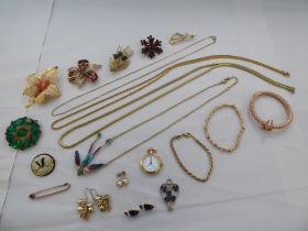 Non precious yellow metal jewellery: to include earrings and necklaces