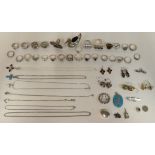 Silver and white metal jewellery and collectables: to include rings and necklaces