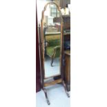 An Edwardian mahogany framed cheval mirror, raised on splayed legs  62"h  16"w