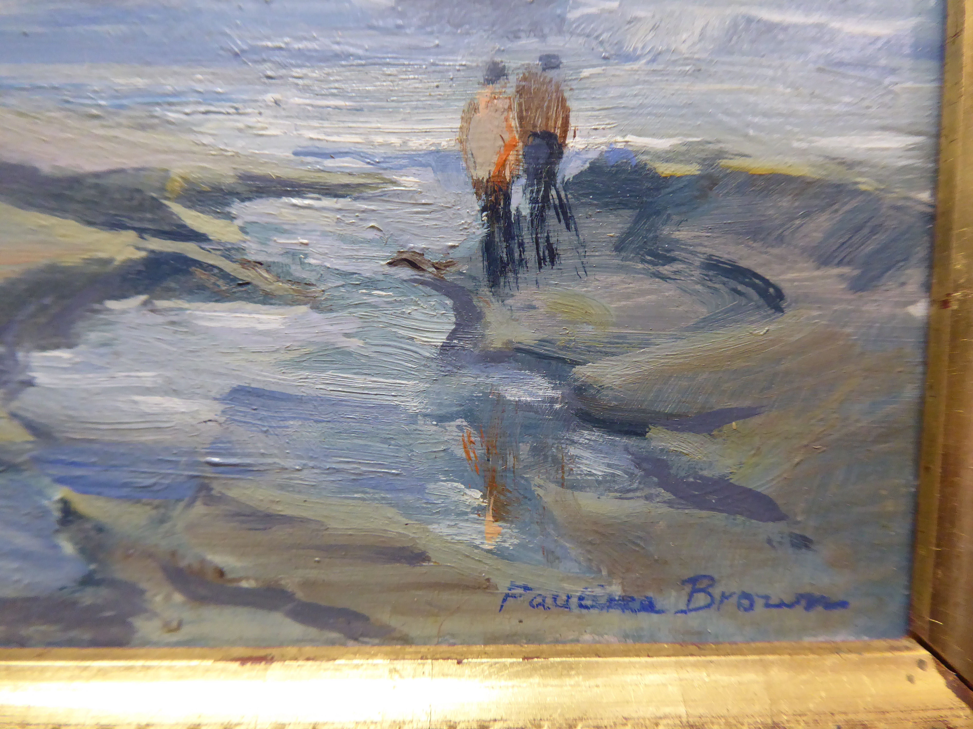 Pauline Brown - a shoreline scene  oil on board  bears a signature  6" x 5"  framed - Image 2 of 3