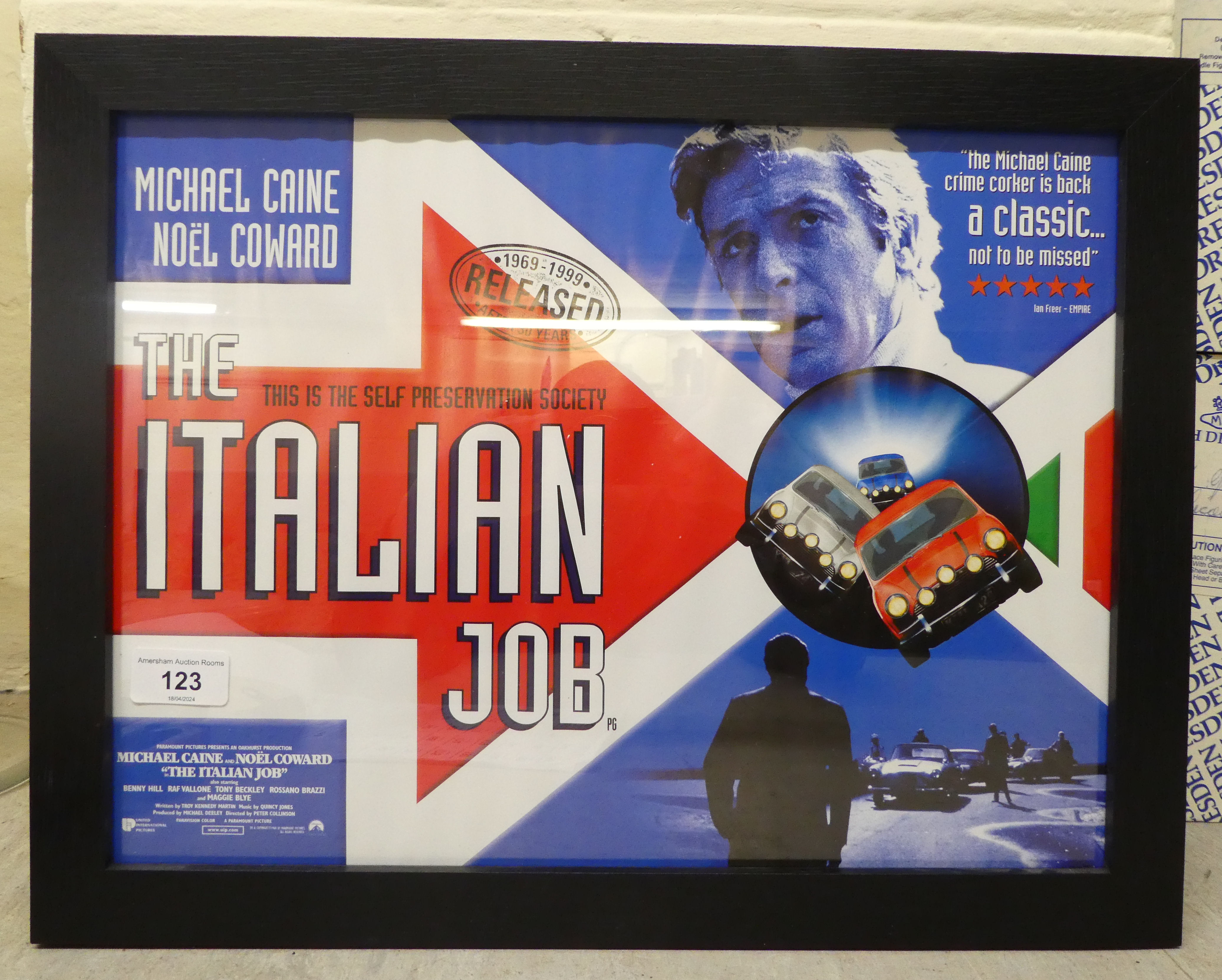 A poster for the 1999 BFI re-release of the 1969 movie 'The Italian Job'  11.3" x 15"  framed