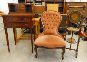 Furniture: to include a lady's mahogany finished writing desk, raised on square, tapered legs  39"h