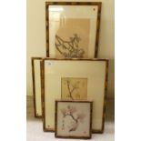 Orientally themed prints: to include floral studies  6" x 10"  framed