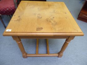 A modern bleached oak and beech framed lamp table  25"h  27"sq