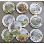 A series of ten Royal Worcester porcelain wall plates, designed by Peter Banett  9.25"dia