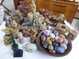 Asian carved soapstone and similar ornaments  mixed sizes