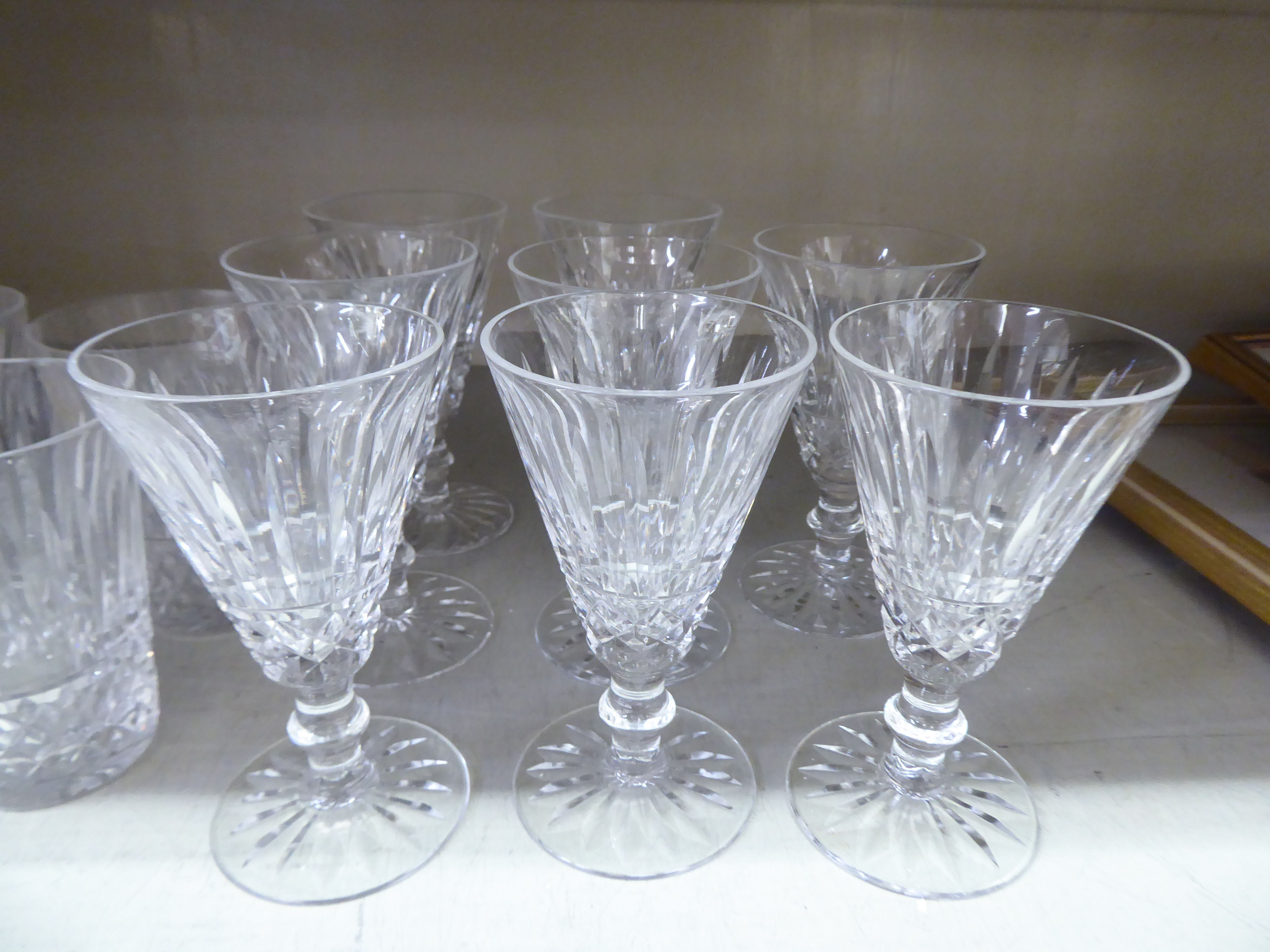 Two sets of eight Waterford crystal drinking glasses  3.5" & 4.5"h - Image 3 of 3