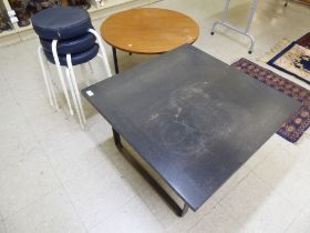 Small furniture: to include a modern Swedish JOC black ash coffee table, raised on a curved metal