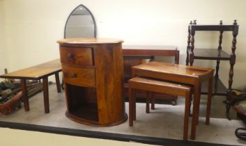 Small furniture: to include a late 19thC rosewood three tier trolley, on turned and block supports