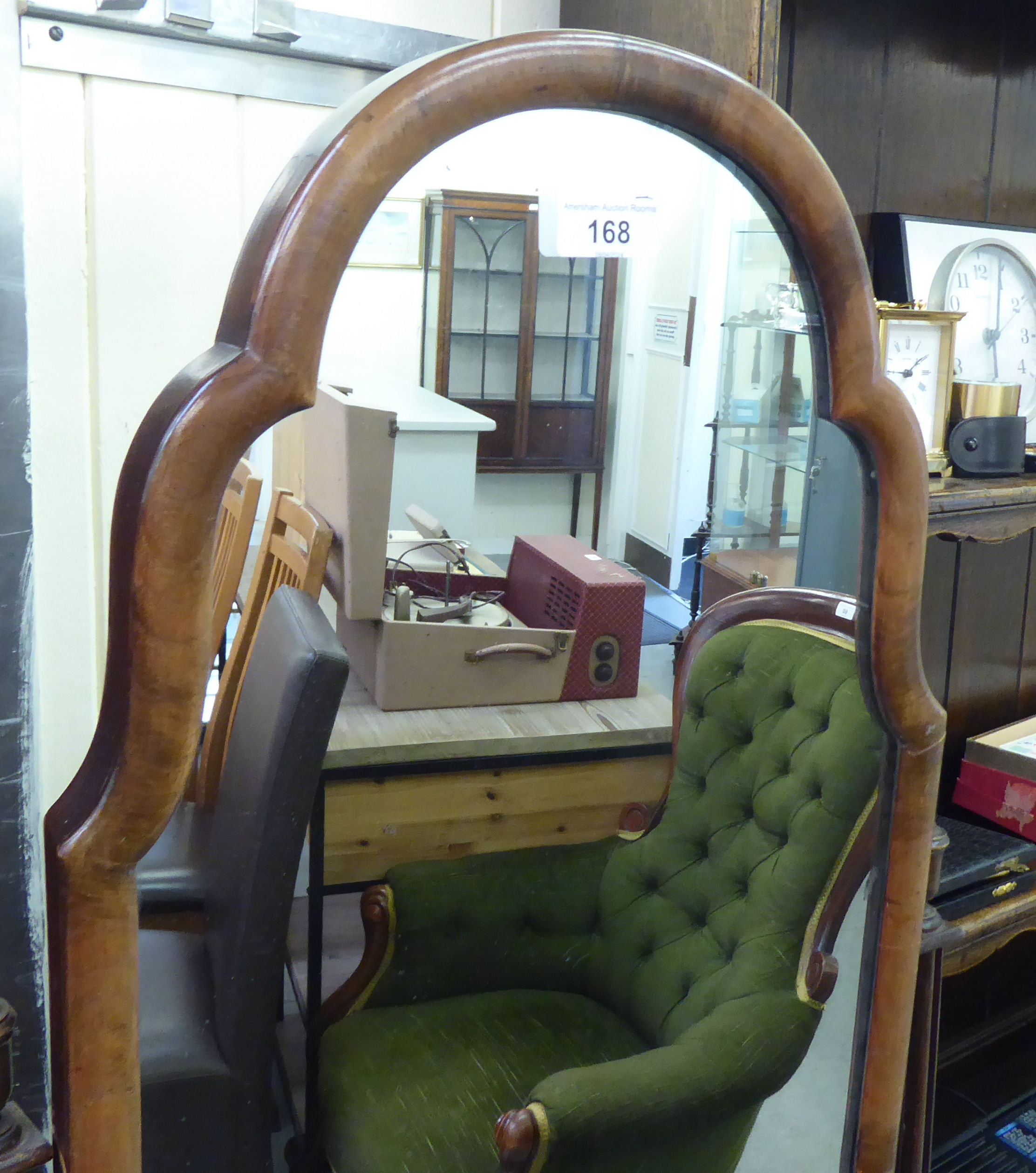 An Edwardian mahogany framed cheval mirror, raised on splayed legs  62"h  16"w - Image 2 of 4