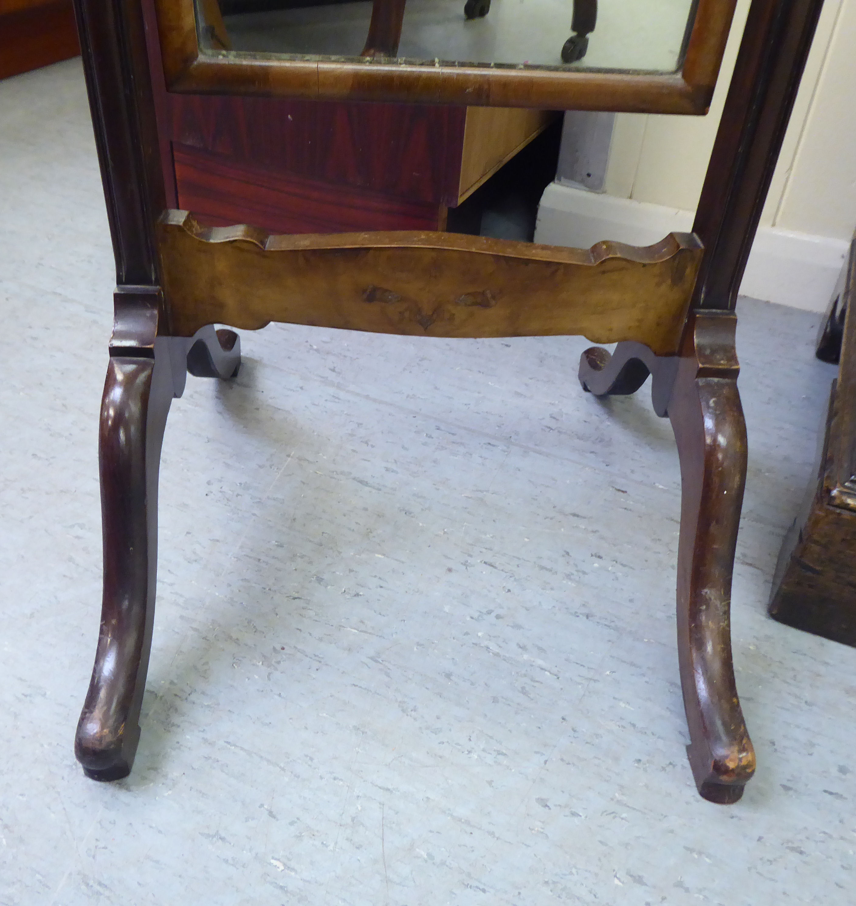 An Edwardian mahogany framed cheval mirror, raised on splayed legs  62"h  16"w - Image 4 of 4