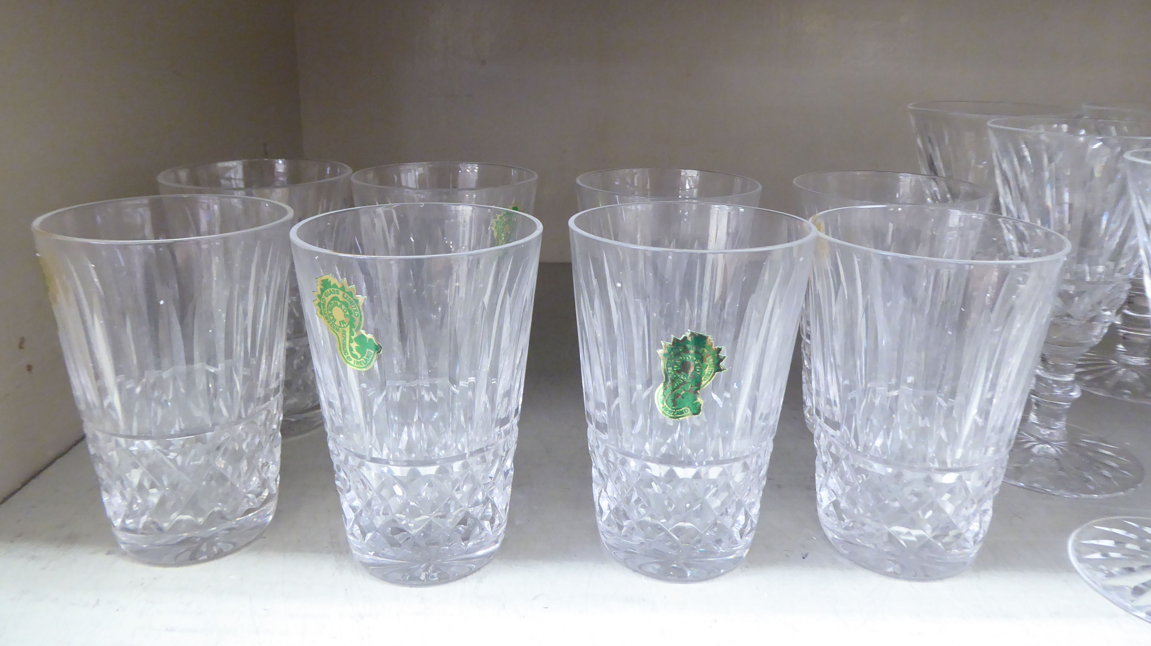 Two sets of eight Waterford crystal drinking glasses  3.5" & 4.5"h - Image 2 of 3